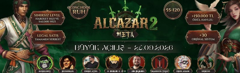 Alcazar2 META: 55-Sınırsız Seviye, Orta Emek, Otomatik Av, Royal Pass ve Legal Satış İmkanıyla Yepyeni Bir Metin2 Deneyimi