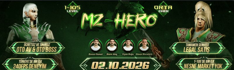 M2Hero: 1-105 Seviye Orta Emek, Ücretsiz Oto Av & Login, BattlePass ve Legal Satış İmkanlarıyla Geri Dönüyor!